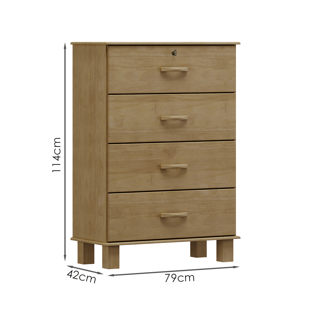 Comoda 4 Gavetas Madeira Maciça 79 cm 1138 Freijo Milani Store