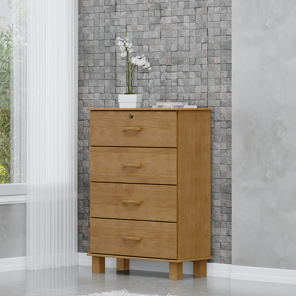Comoda 4 Gavetas Madeira Maciça 79 cm 1138 Freijo Milani Store