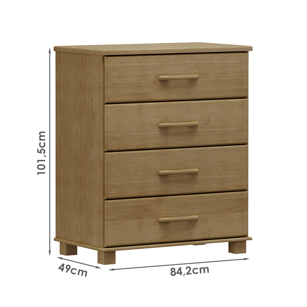 Comoda 4 Gavetas Madeira Maciça 84 cm 2250 Freijo Milani Store