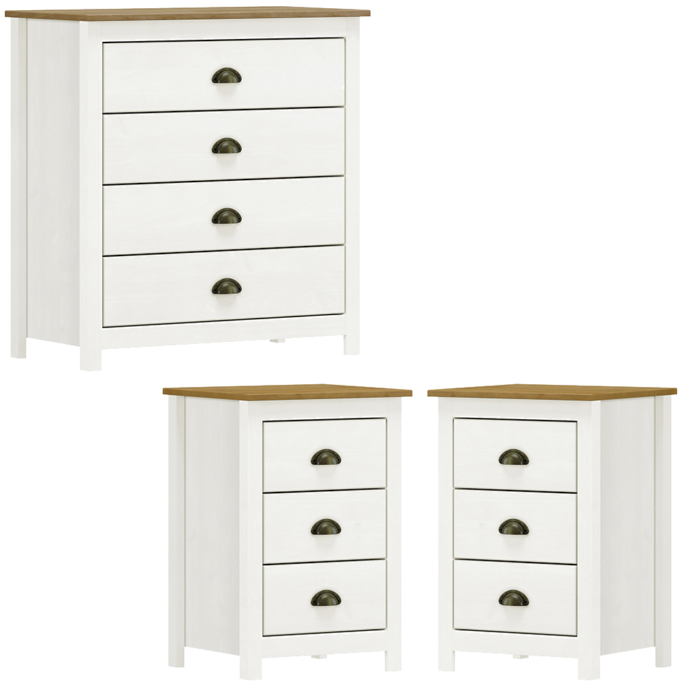 Comoda 4 Gv 02 Mesas de Cabeceira 3 Gv Madeira Maciça Branco Freijo Milani Store