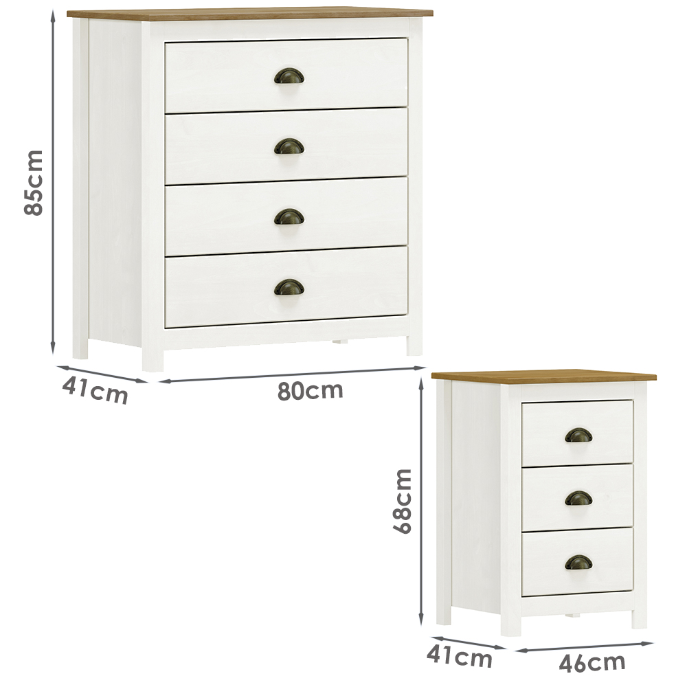 Comoda 4 Gv 02 Mesas de Cabeceira 3 Gv Madeira Maciça Branco Freijo Milani Store