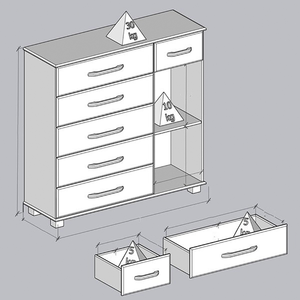 Comoda 5 Gavetas 1 Porta Madeira Maciça 125 cm 2251 Cafe Milani Store