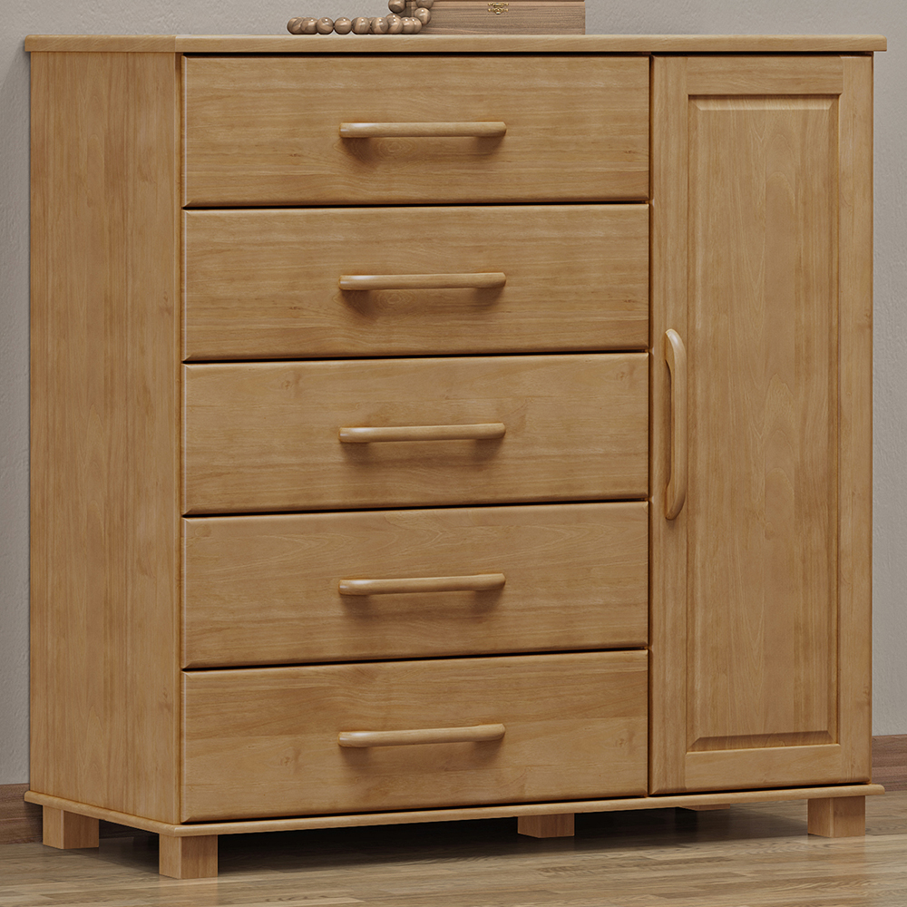 Comoda 5 Gavetas 1 Porta Madeira Maciça 125 cm 2251 Freijo Milani Store