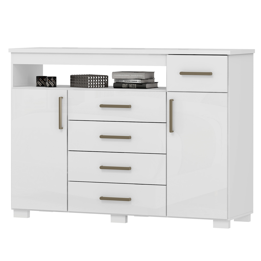 Comoda 5 Gavetas 2 Portas 152 cm OLS CO008 Branco Neve MXM