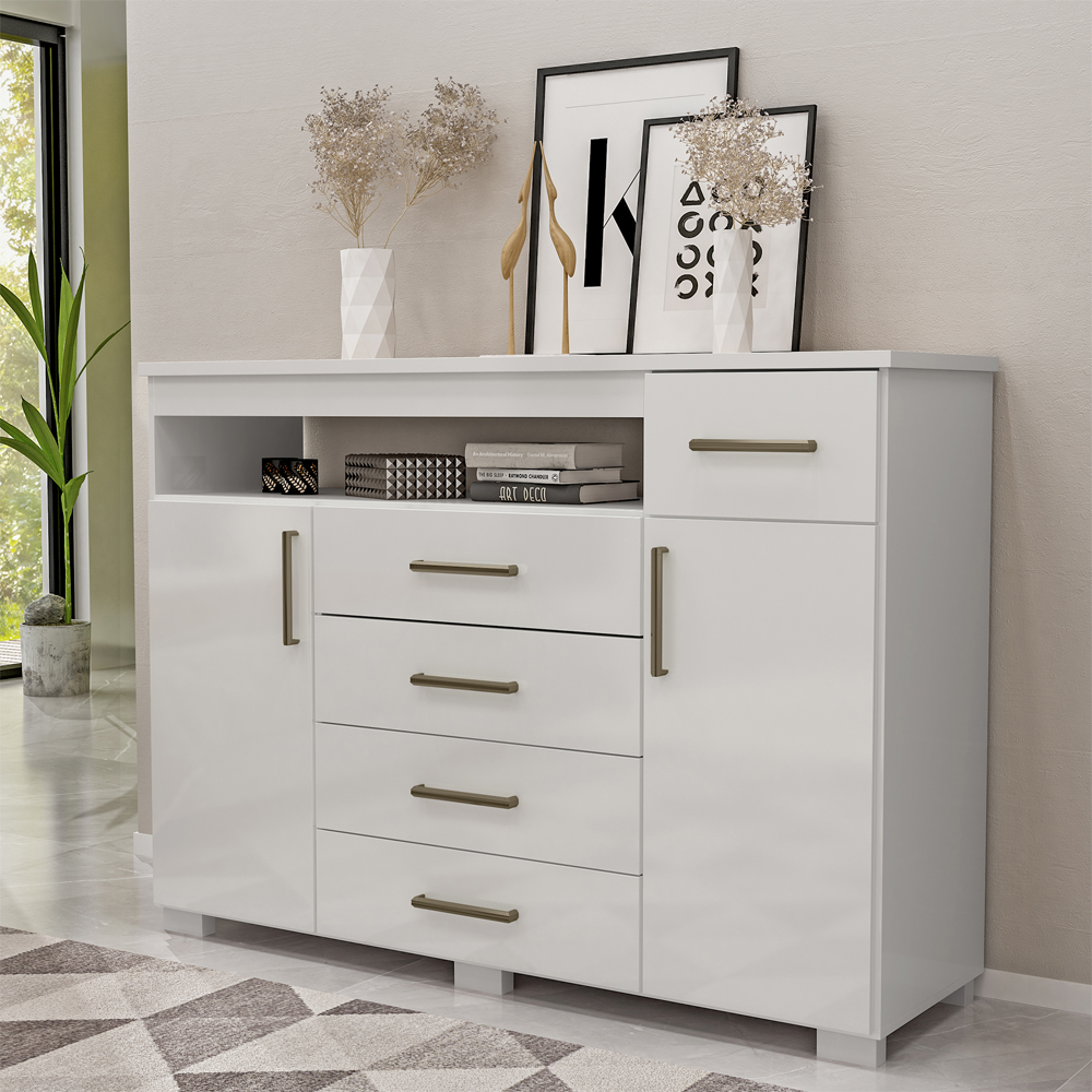 Comoda 5 Gavetas 2 Portas 152 cm OLS CO008 Branco Neve MXM