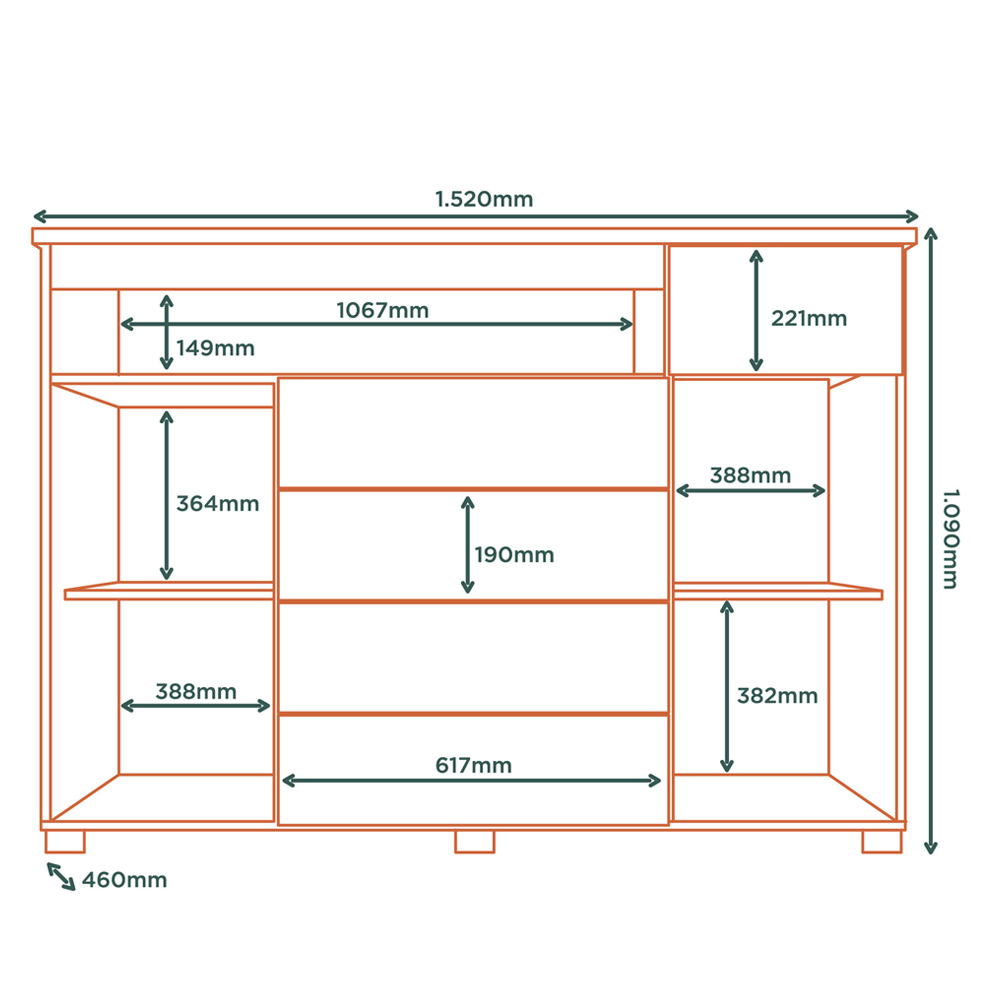 Comoda 5 Gavetas 2 Portas 152 cm OLS CO008 Freijo MXM
