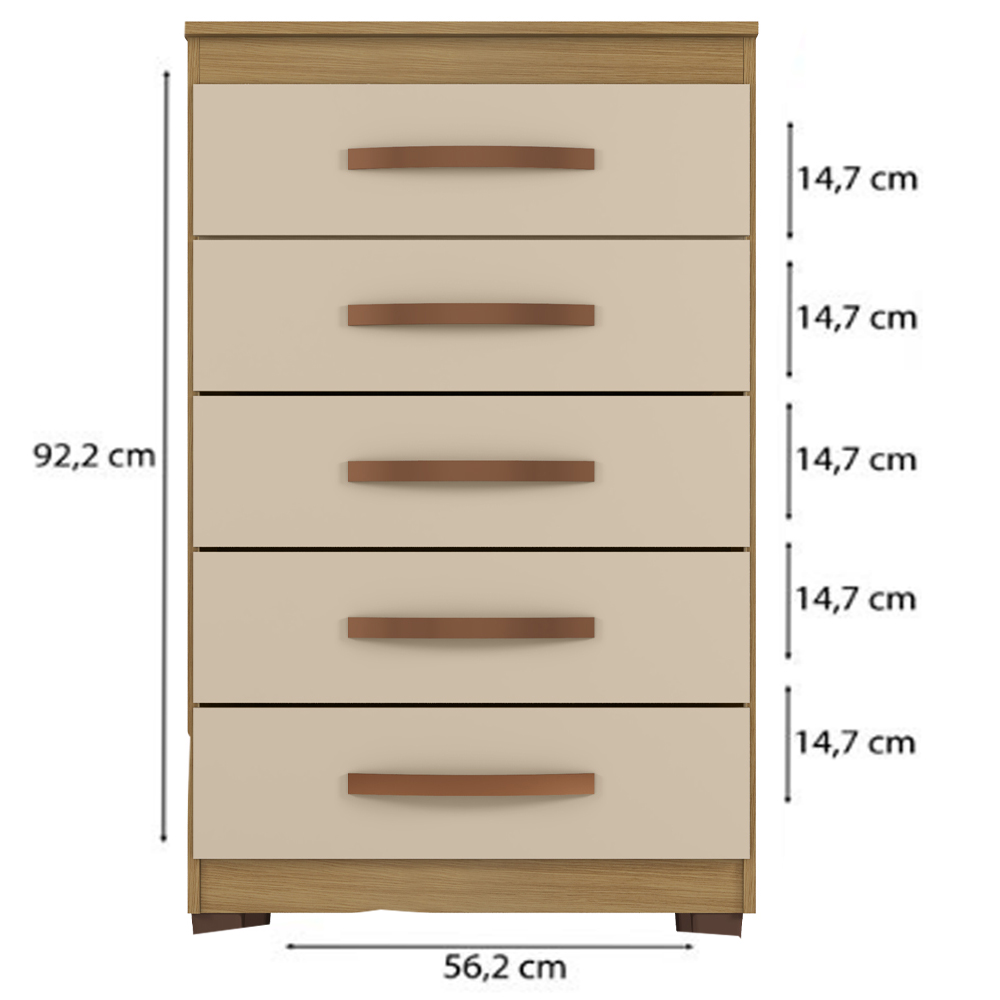 Comoda 5 Gavetas 57 cm Moden 2259 Carvalho Am Off White INCP