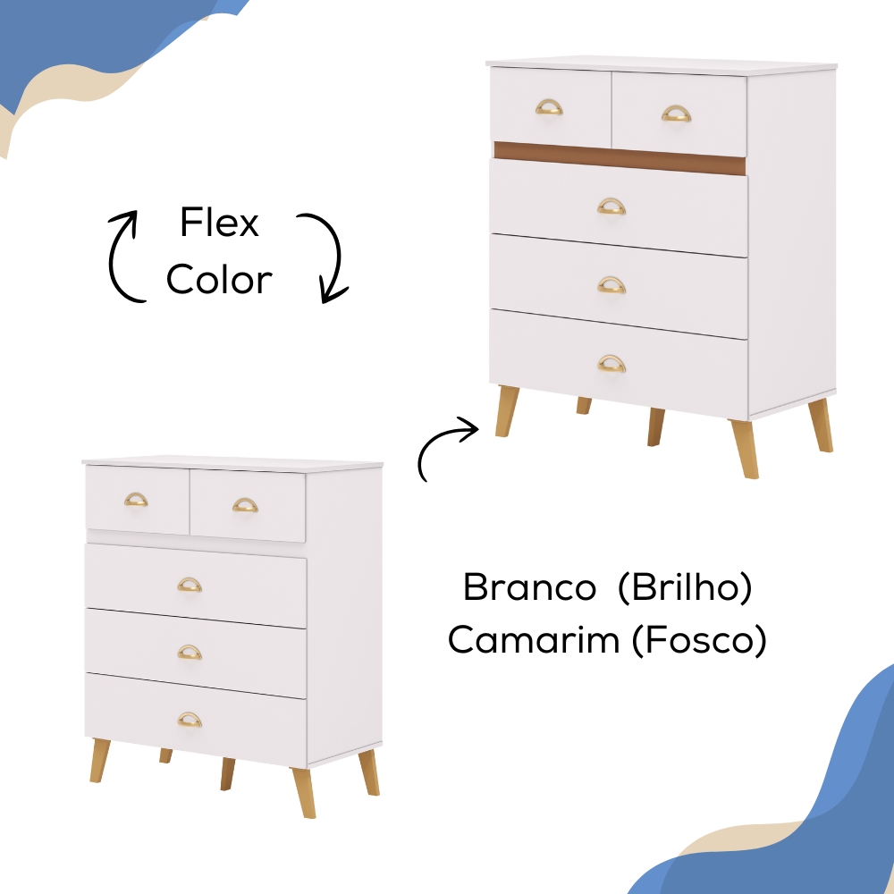 Comoda 5 Gavetas 91 cm Pes Retro IBI 20030 Branco Camarim VLR