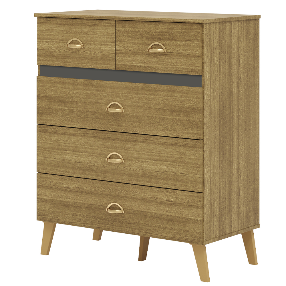 Comoda 5 Gavetas 91 cm Pes Retro IBI 20030 Nature Alasca VLR