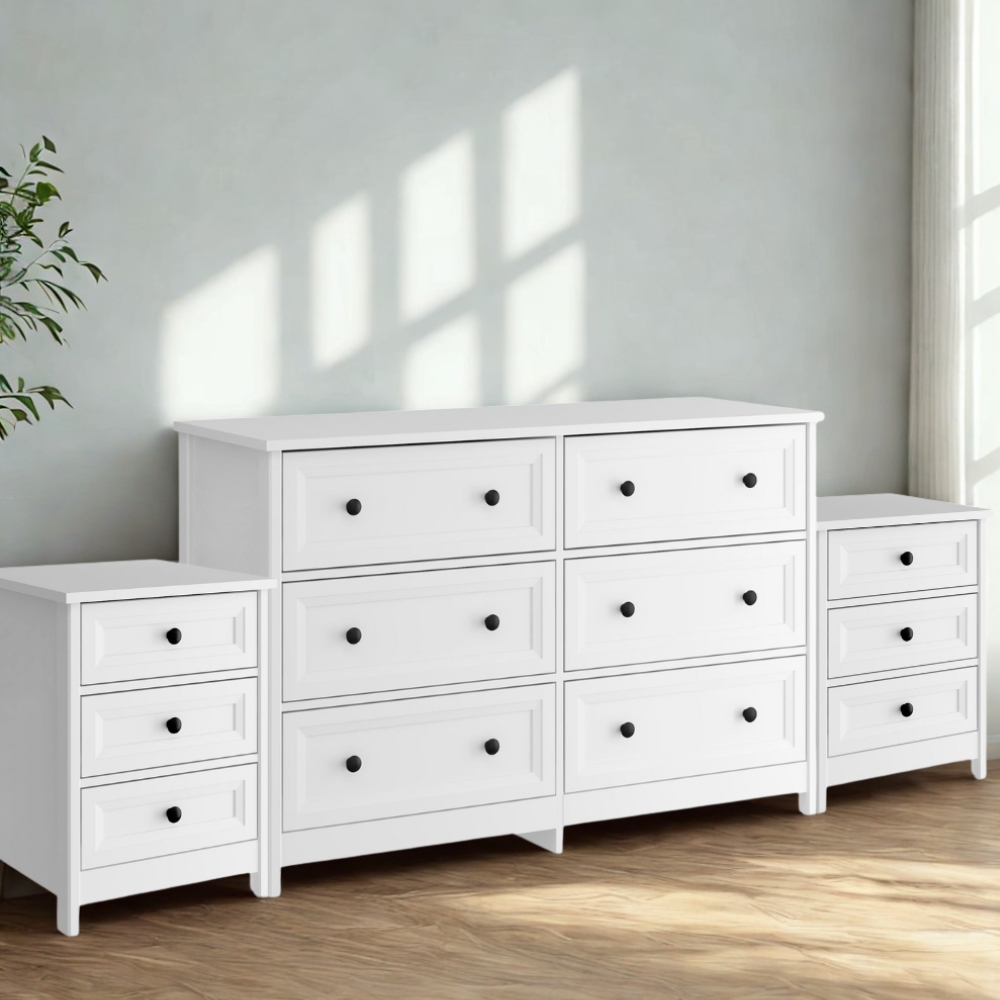 Comoda 6 Gavetas E 02 Mesas de Cabeceira 3 Gavetas Branco Dtall