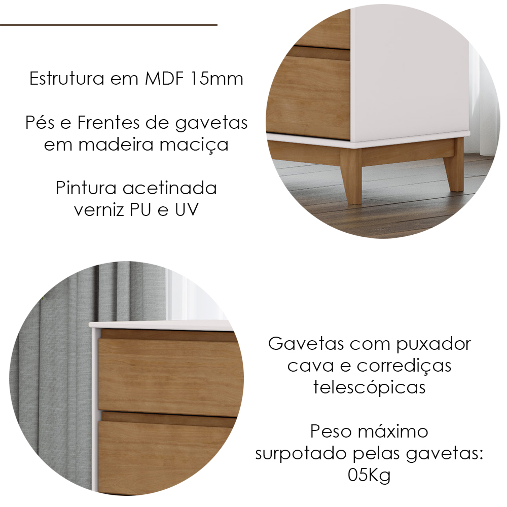 Comoda 6 Gavetas MDF 125 cm 2815 Off White Freijo Milani Store
