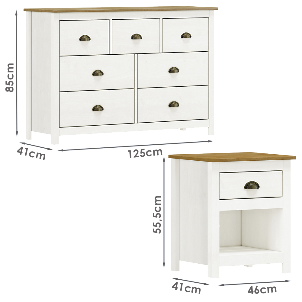 Comoda 7 Gav e 02 Mesas de Cabeceira Madeira Maciça Branco Freijo Milani Store