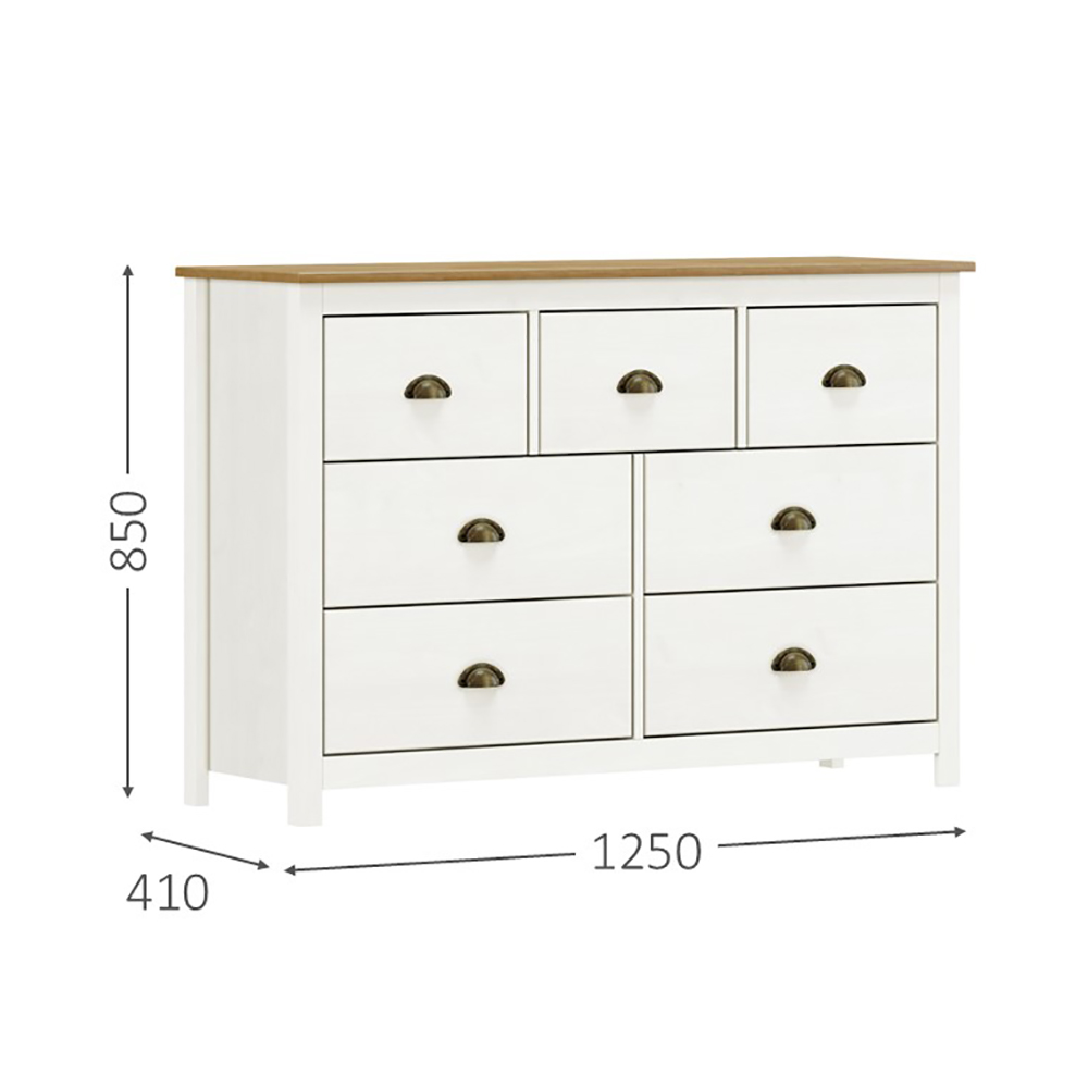 Comoda 7 Gavetas Madeira Maciça 125 cm 9174 Branco Freijo Milani Store