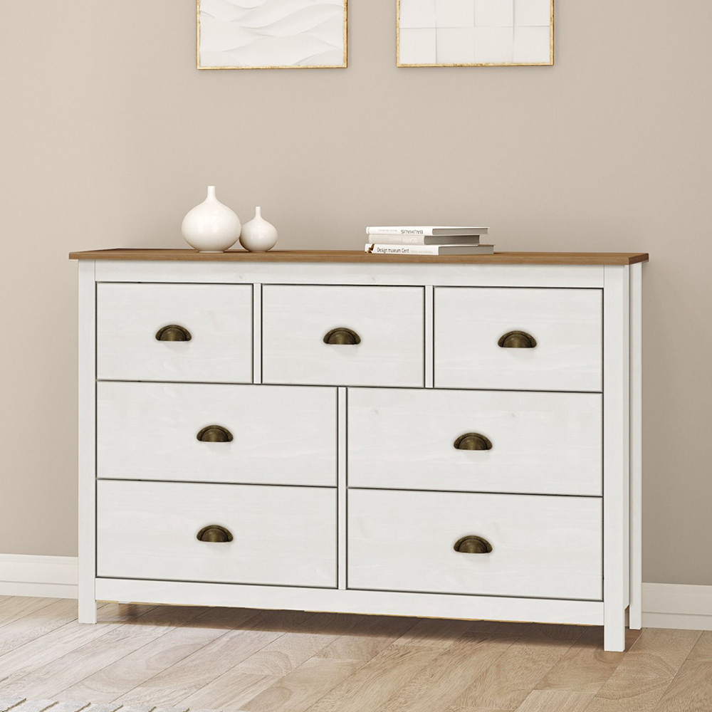 Comoda 7 Gavetas Madeira Maciça 125 cm 9174 Branco Freijo Milani Store