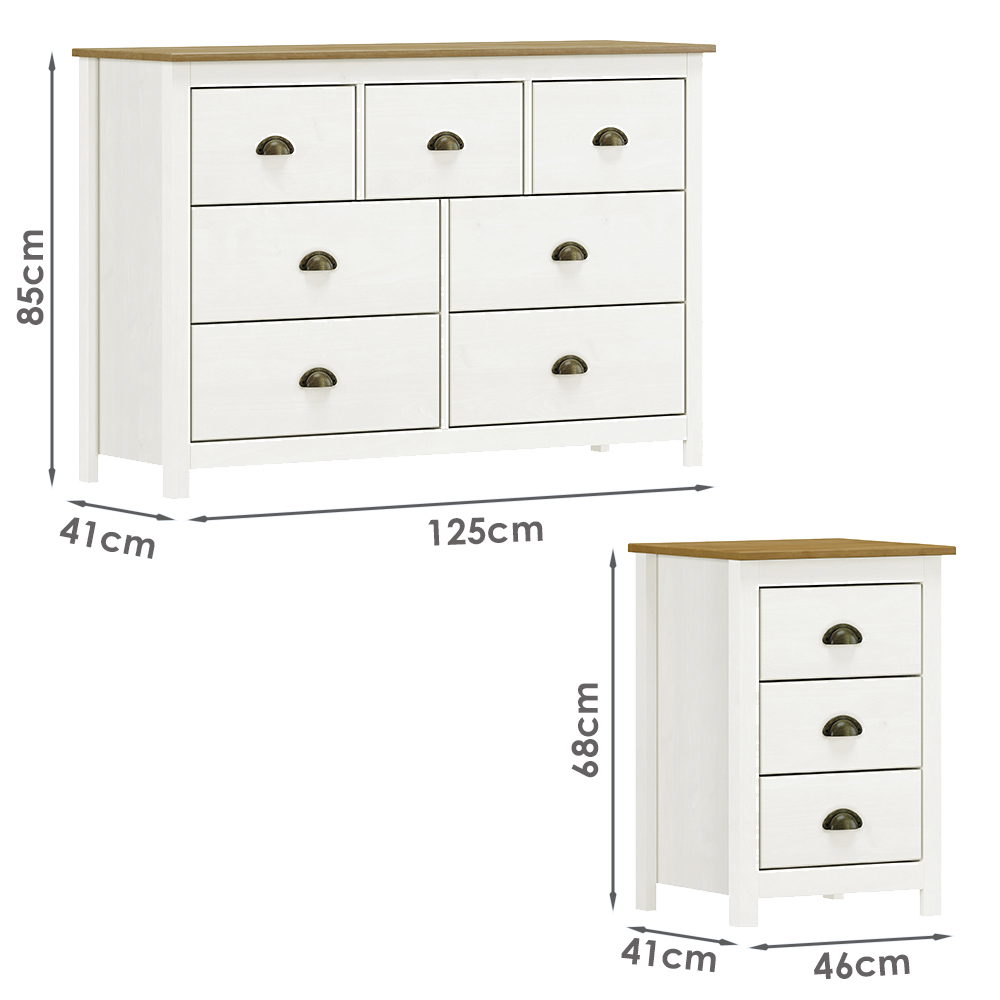 Comoda 7 Gv 02 Mesas de Cabeceira 3 Gv Madeira Maciça Branco Freijo Milani Store