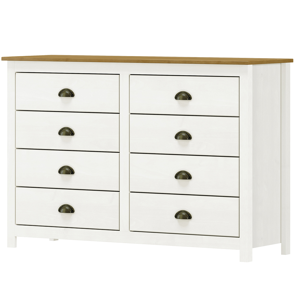 Comoda 8 Gav e 02 Mesas de Cabeceira Madeira Maciça Branco Freijo Milani Store