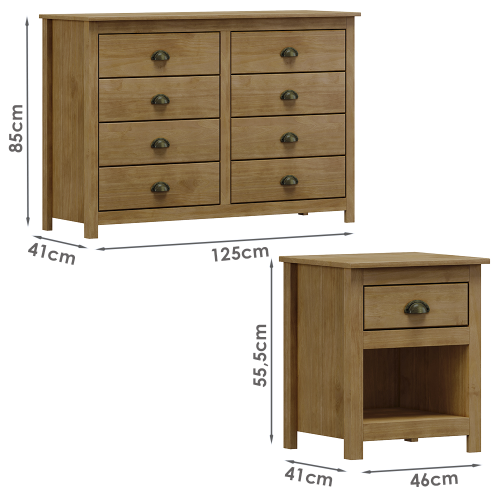 Comoda 8 Gav e 02 Mesas de Cabeceira Madeira Maciça Freijo Milani Store