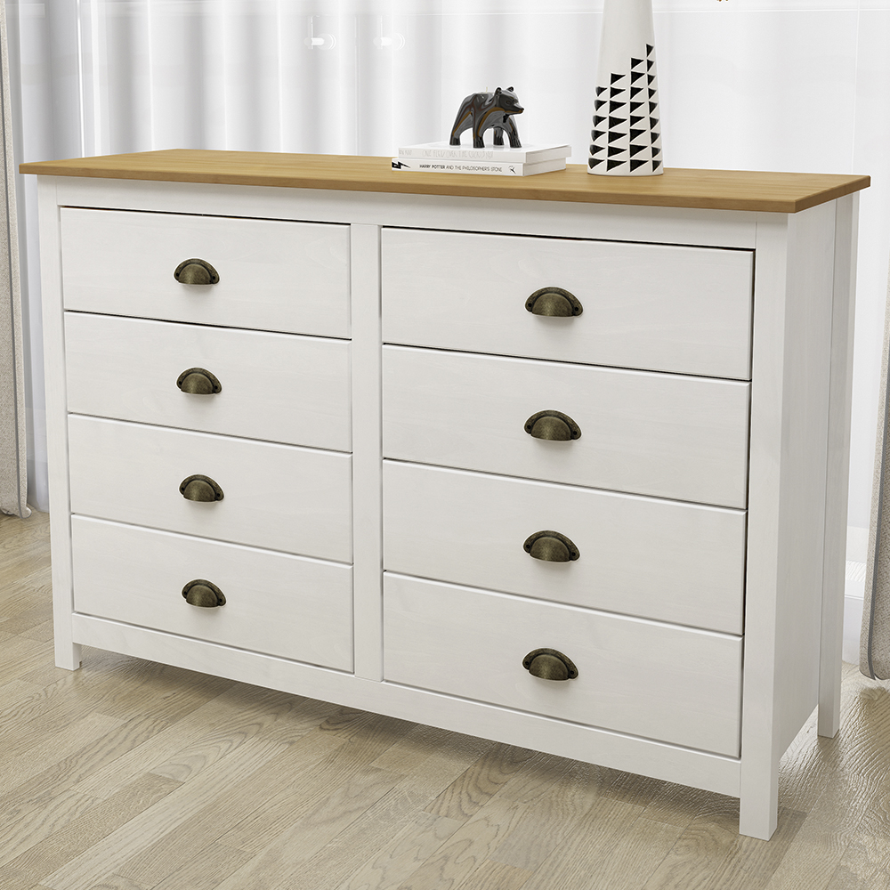 Comoda 8 Gavetas Madeira Maciça 125 cm 9102 Branco Freijo Milani Store