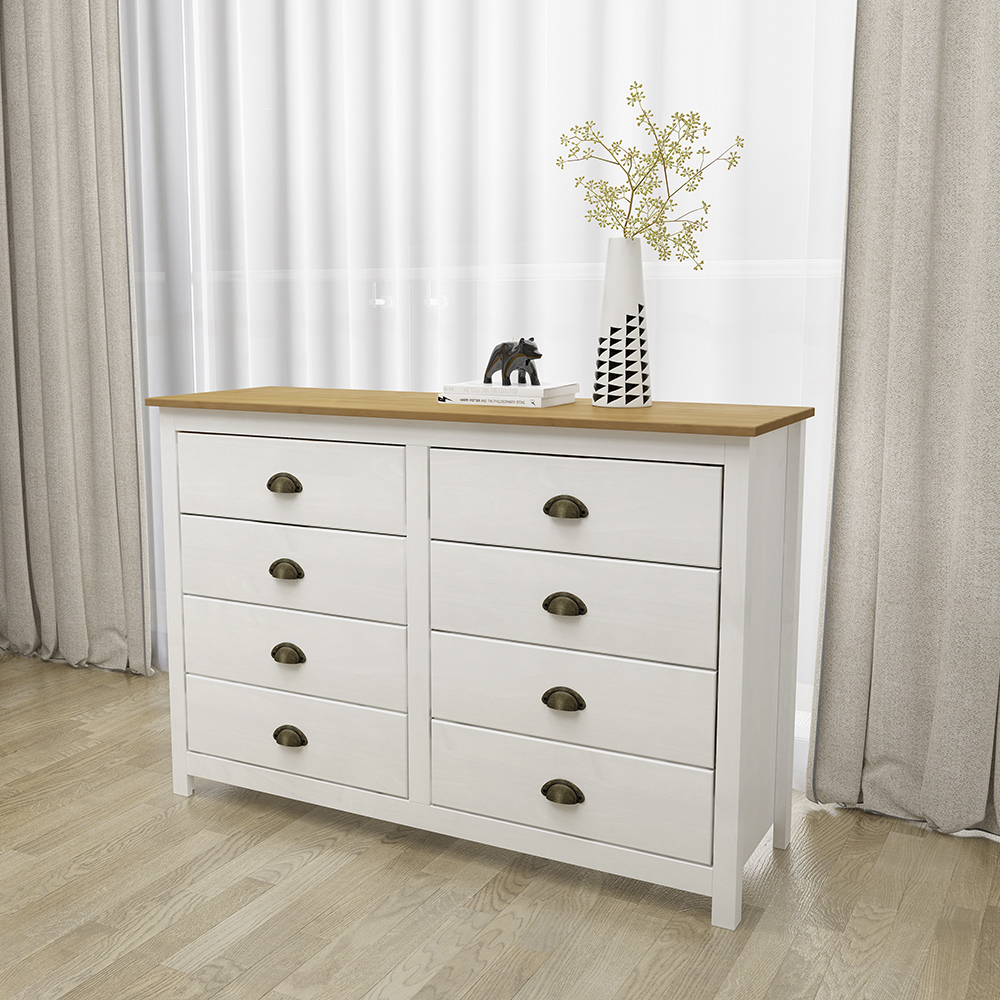 Comoda 8 Gavetas Madeira Maciça 125 cm 9102 Branco Freijo Milani Store
