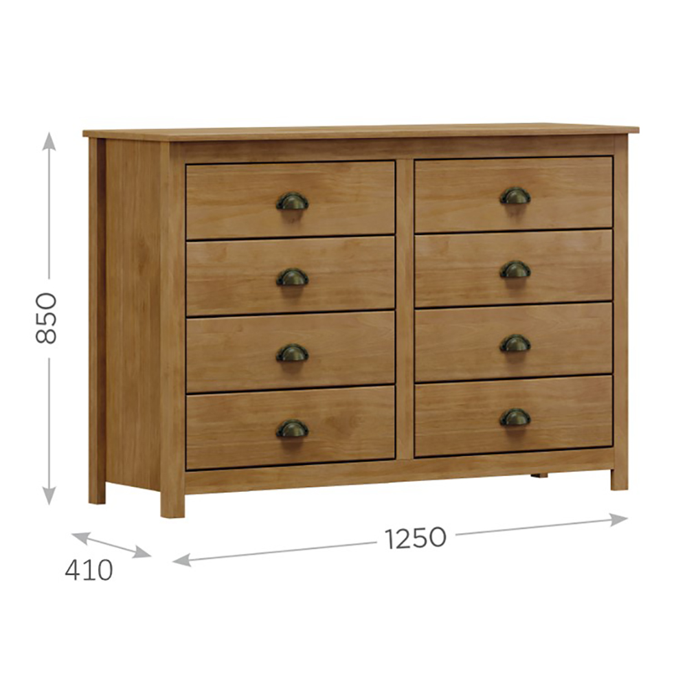 Comoda 8 Gavetas Madeira Maciça 125 cm 9102 Freijo Milani Store