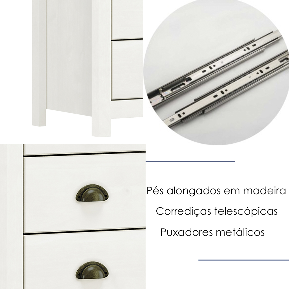 Comoda 8 Gv 02 Mesas de Cabeceira 3 Gv Madeira Maciça Branco Freijo Milani Store