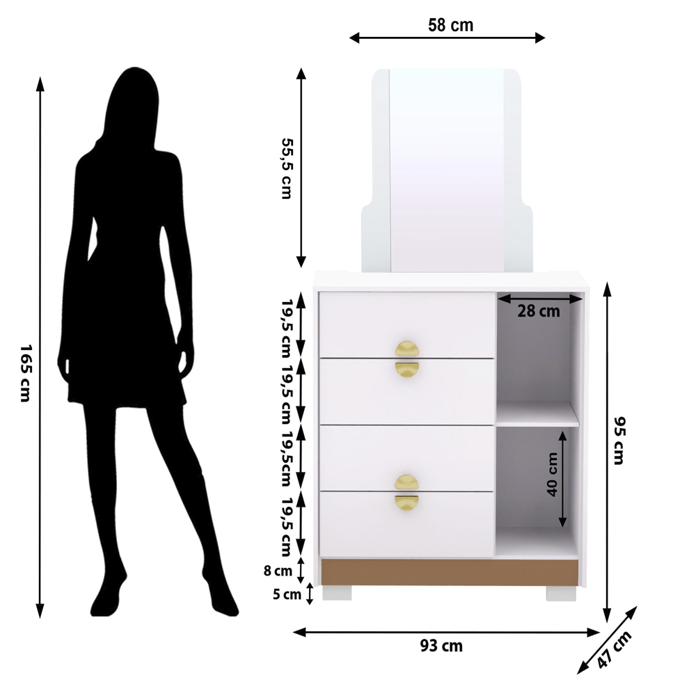 Comoda Com Espelho 4 Gavetas 1P 93 cm BEL Branco Camarim VLR