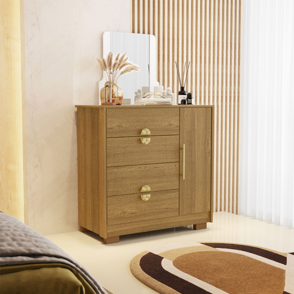 Comoda Com Espelho 4 Gavetas 1P 93 cm BEL Nature VLR