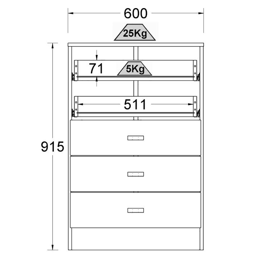 Comoda Infantil Para Quarto 5 Gavetas 60X91X38 cm BB120 Branco Dtall