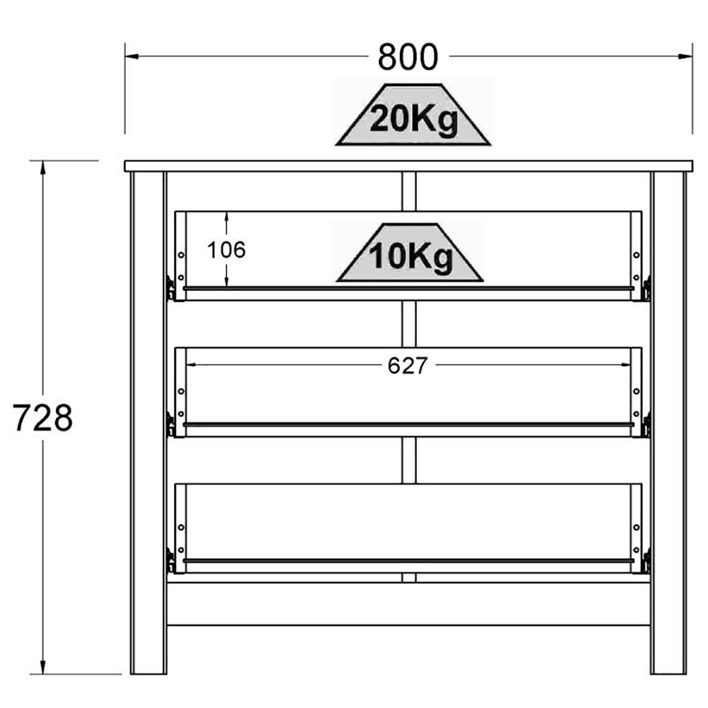 Comoda Para Quarto 3 Gavetas 76 cm DM219 Branco Dtall