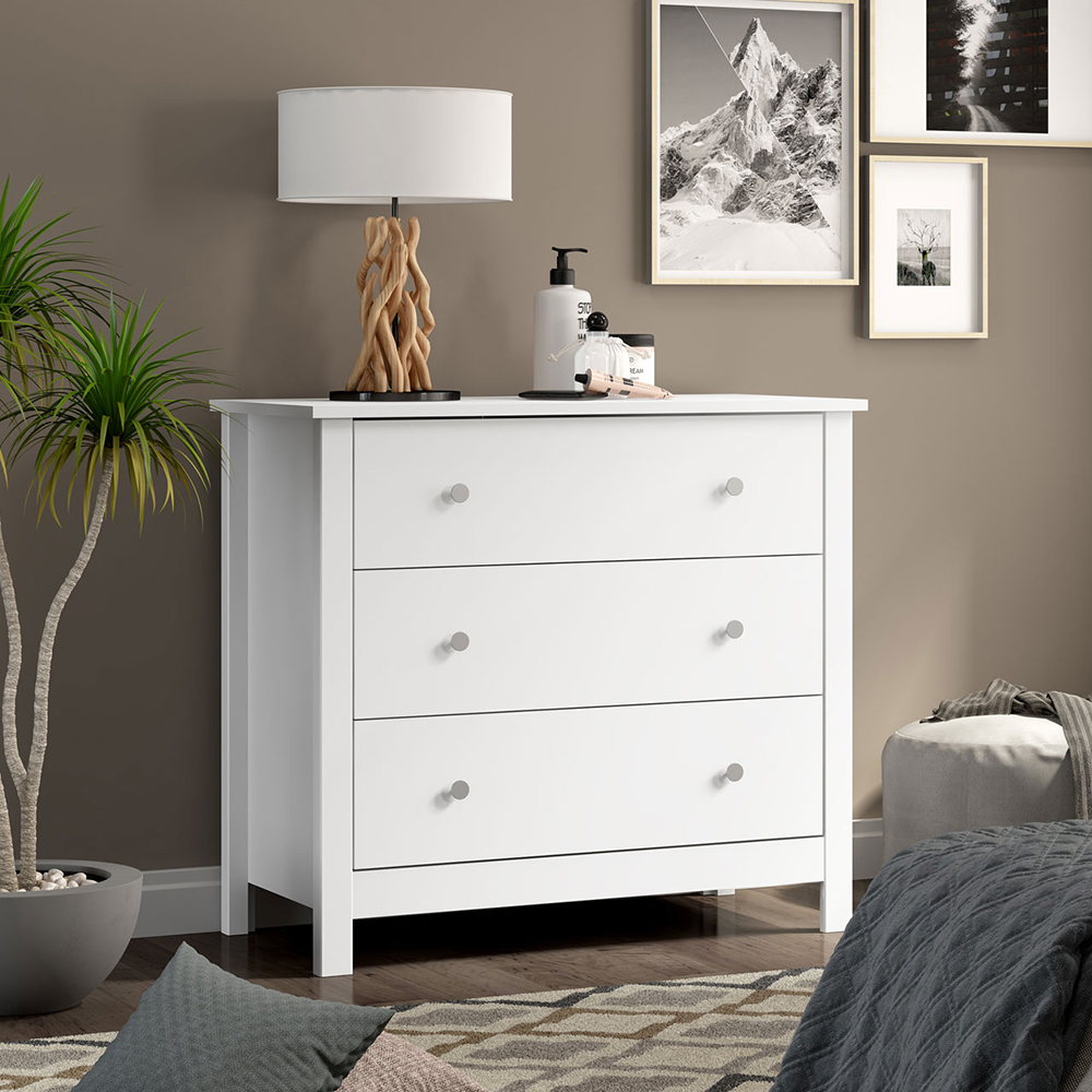 Comoda Para Quarto 3 Gavetas 76 cm DM219 Branco Dtall