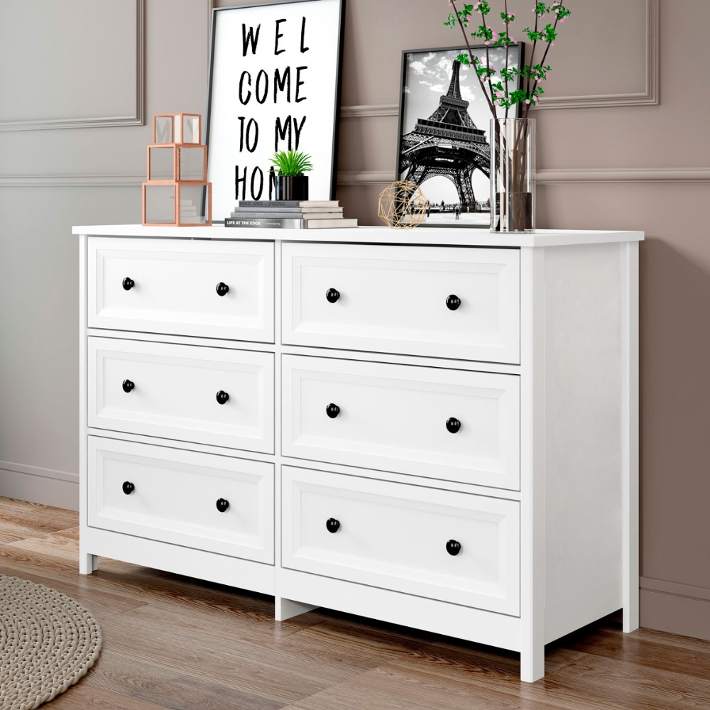 Comoda Para Quarto 6 Gavetas 120 cm DM217 Branco Dtall
