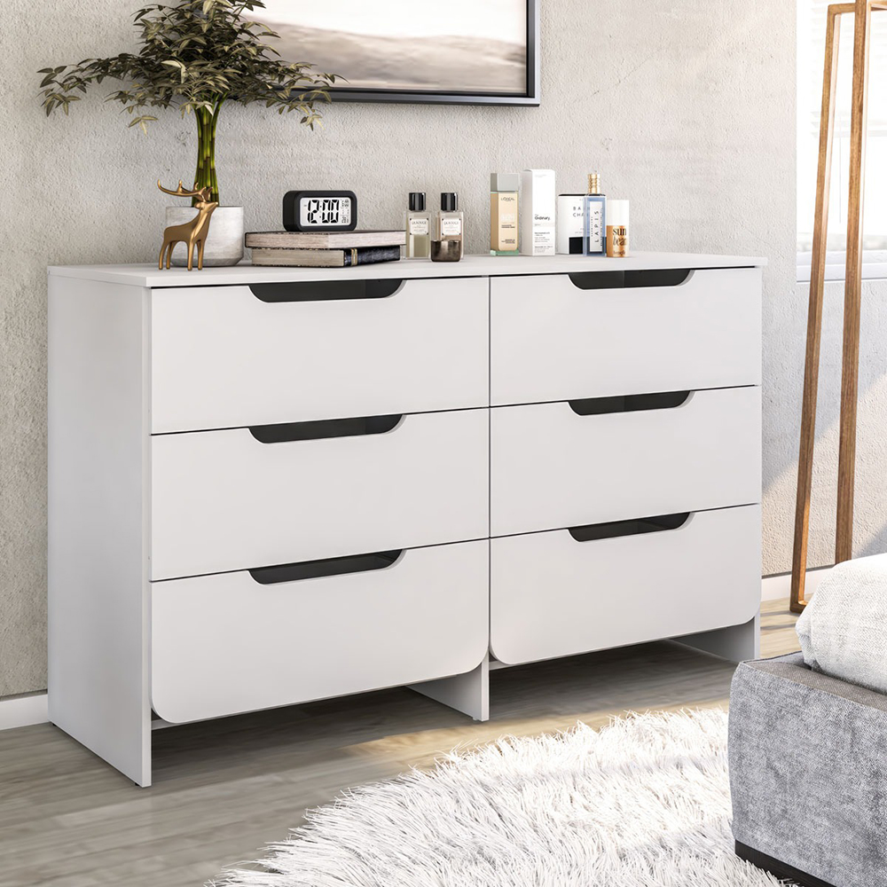 Comoda Para Quarto 6 Gavetas 132 cm DM244 Branco Dtall