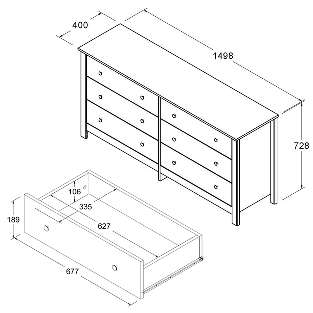 Comoda Para Quarto 6 Gavetas 146 cm DM221 Branco Dtall
