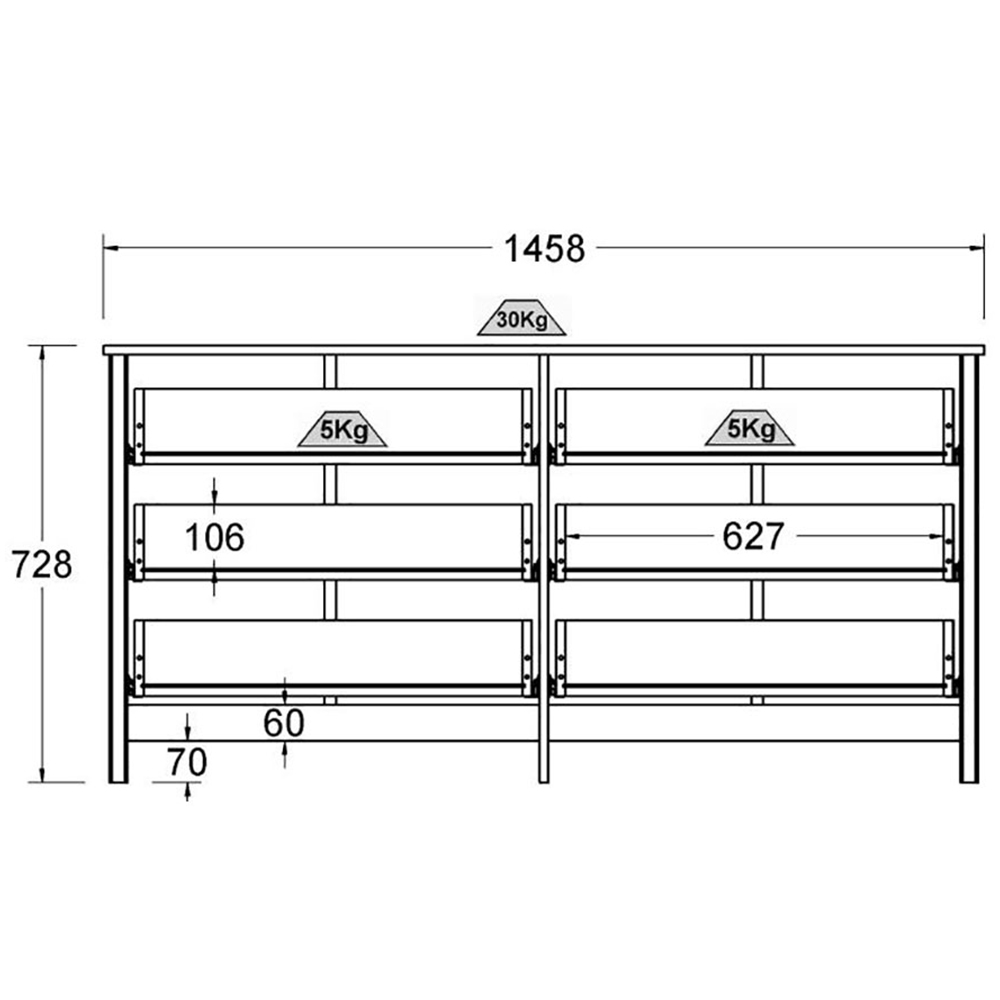 Comoda Para Quarto 6 Gavetas 146 cm DM221 Branco Dtall