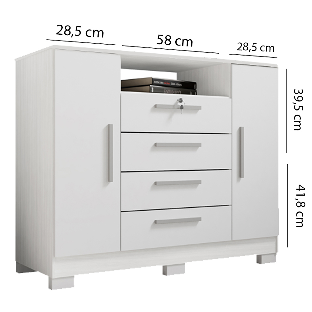 Comoda Rack 2P 4G Madri 121 cm Branco INCP