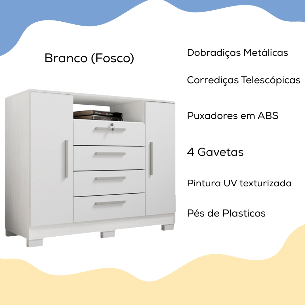 Comoda Rack 2P 4G Madri 121 cm Branco INCP