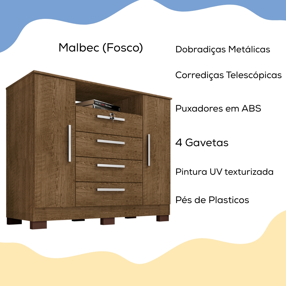 Comoda Rack 2P 4G Madri 121 cm Malbec INCP