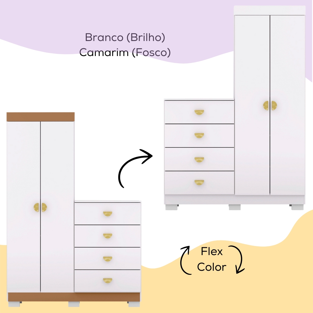 Comoda Roupeiro 120 cm 2 Portas CRIS 20034 Branco Camarim VLR