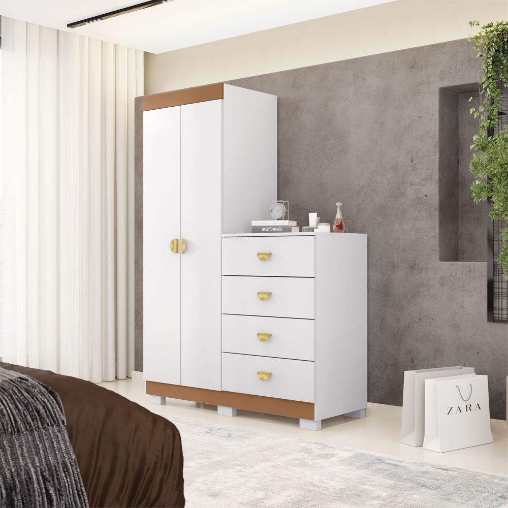 Comoda Roupeiro 120 cm 2 Portas CRIS 20034 Branco Camarim VLR
