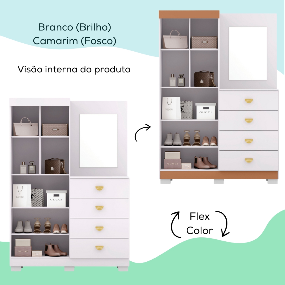 Comoda Roupeiro Espelho 120 cm 2 Portas 20034 Branco Camarim VLR