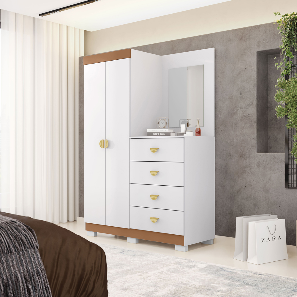 Comoda Roupeiro Espelho 120 cm 2 Portas 20034 Branco Camarim VLR