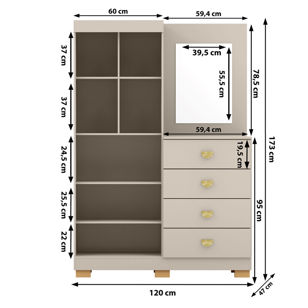 Comoda Roupeiro Espelho 120 cm 2 Portas 20034 Fend VLR