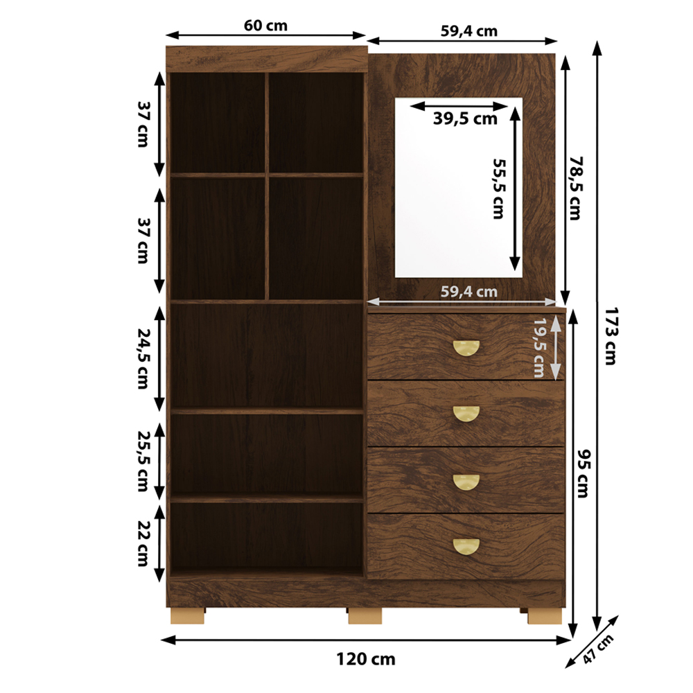 Comoda Roupeiro Espelho 120 cm 2 Portas 20034 Imbuia VLR