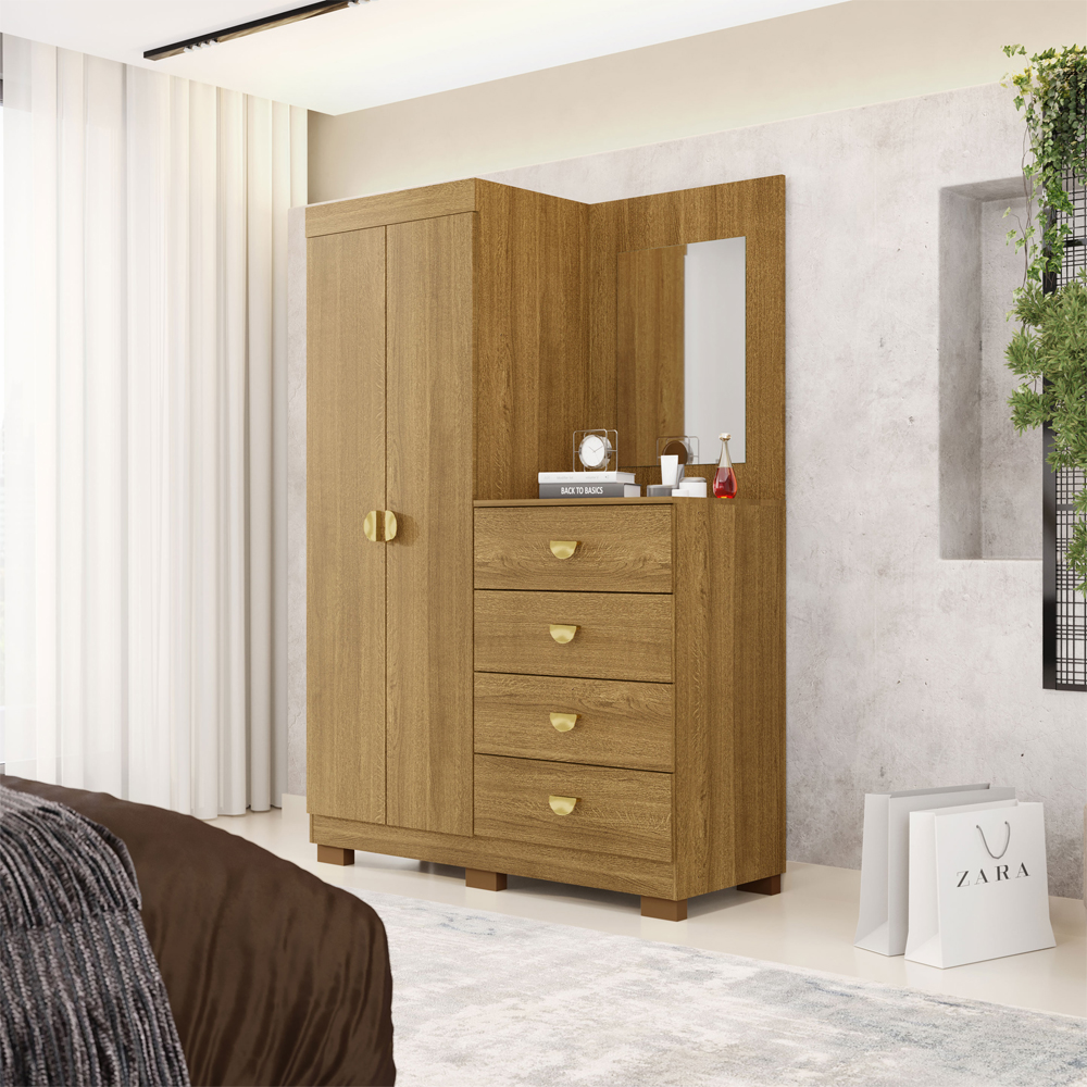 Comoda Roupeiro Espelho 120 cm 2 Portas 20034 Nature VLR