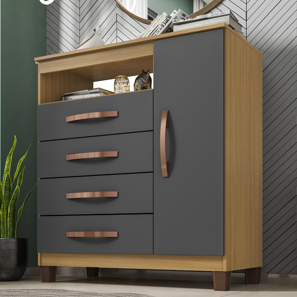 Comoda Sapateira 1P 4G 84 cm Moden 2258 Carvalho Am Grafite INCP
