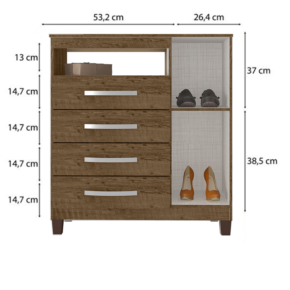 Comoda Sapateira 1P 4G 84 cm Moden 2258 Malbec INCP