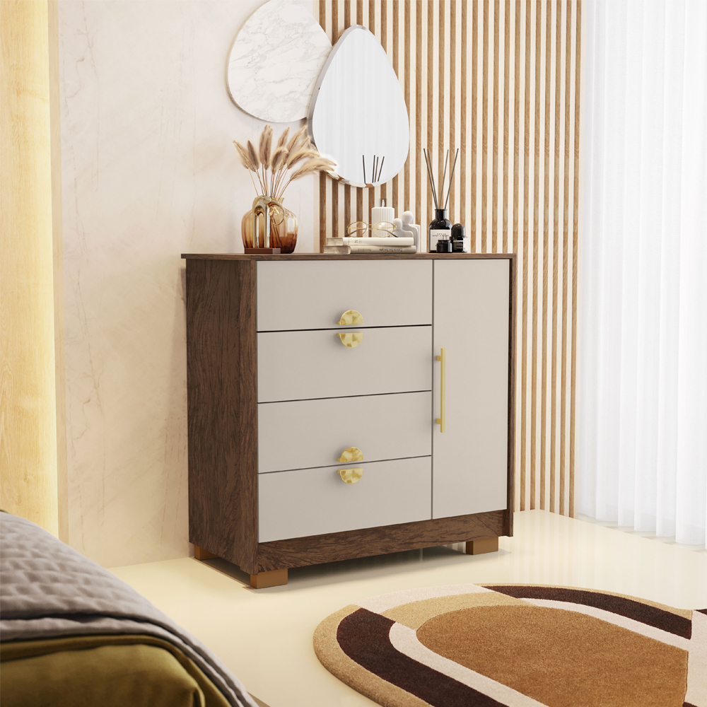 Comoda Sapateira 4 Gavetas 1P 93 cm 20033 Imbuia Fendi VLR