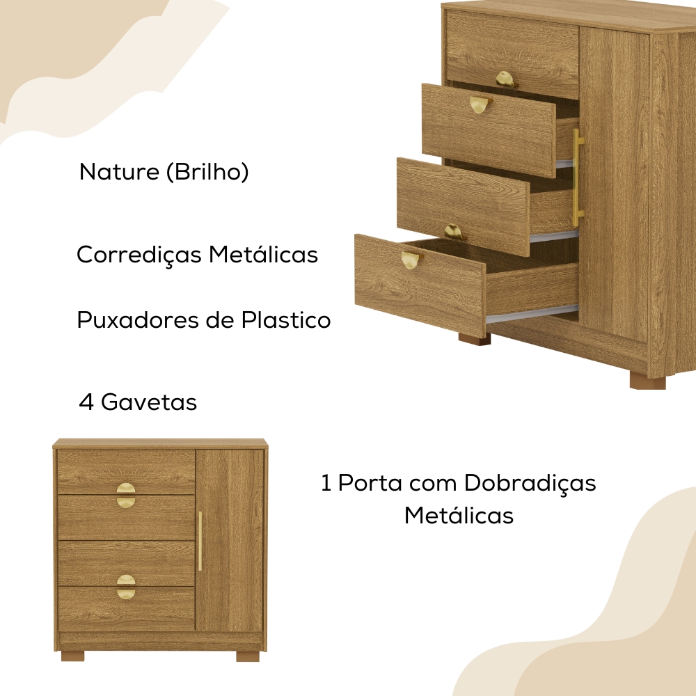 Comoda Sapateira 4 Gavetas 1P 93 cm 20033 Nature VLR