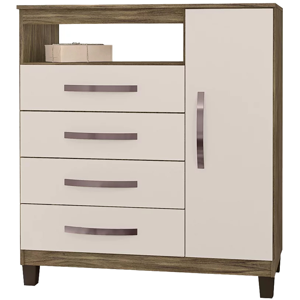 Comoda Sapateira Cannes 1 Porta 4 Gav Teka Champanhe INC Milani Store