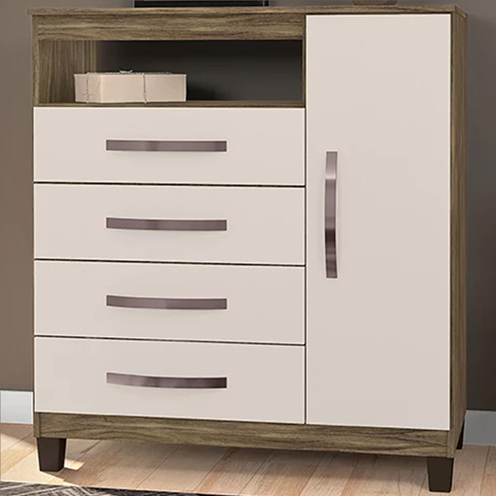 Comoda Sapateira Cannes 1 Porta 4 Gav Teka Champanhe INC Milani Store
